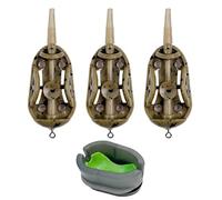 Method Feeder Set, 3-Piece Method Feeder Rigs with 1-Piece Bait Cage, 20g 30g 40g Weights for Carp Fishing in Lakes and Saltwater, Feeder Fishing Gear for Long-Distance Casting