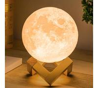 Methun 3D Moon Lamp 15 cm (5.9 inch) - Christmas Gifts for Women, Two-Colour Touch-Dim Table & Bedside Lamp, Overnight Cordless Glow, Wooden Cradle, Ambient Room Decor Gift
