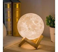 Methun 3D Moon Lamp 15 cm (5.9 inch) - Two-Colour Touch-Dim Table & Bedside Lamp, Overnight Cordless Glow, Wooden Cradle, High-Detail Lunar Texture - Ambient Room Light & Gift