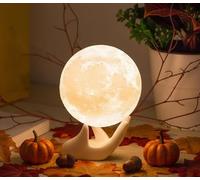 Methun Moon Lamp 3D Printed - 9cm Touch Control Night Light, Ceramic Base, Cordless Lunar Lamp for Women Mum, Autumn Party Décor, Unique Gift for Bedroom Home