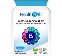 Methyl B Complex 60 Capsules (V) (not Tablets) with Methylcobalamin, Methyl Folate, P5P, Choline, Myo-Inositol, DMG and PABA for Stress Support, Energy and methylation. Made in UK by Health4All