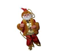 MetieFasia Santa Claus Climbing on A Rosary, Musical Christmas Decoration for Tree, to Hang on The Wall Or Door, for The Holidays And New Year, Red
