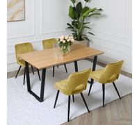 Metis Dining Set -Oak-Effect Table with 4 Velvet Chairs Home Garden Direct Olive One Size