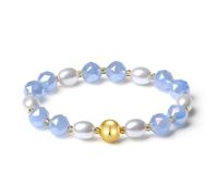 MetJakt 10mm Handmade Colorful Bling Beaded Bracelets Crystal Shell Pearl Stretch Jewelry for Women (Light Cyan Jade)