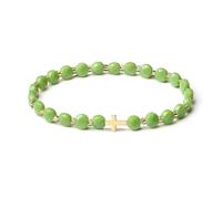 MetJakt 18K Gold Cross Bracelet for Women with 4MM Austrian Crystal - Handmade Stretch Jewelry Original (Olive green)