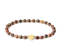 MetJakt 4mm Mini Gemstone Energy Bracelets with Heart Metal Accent - Natural Gemstone Handmade Crystal Beaded Power Stretch Bracelet(Leopard Jasper)