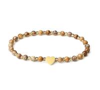 MetJakt 4mm Mini Gemstone Energy Bracelets with Heart Metal Accent - Natural Gemstone Handmade Crystal Beaded Power Stretch Bracelet(Picture Jasper)