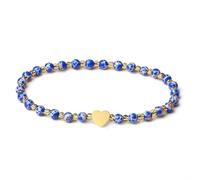 MetJakt 4mm Mini Gemstone Energy Bracelets with Heart Metal Accent - Natural Gemstone Handmade Crystal Beaded Power Stretch Bracelet(Blue Sea Sediment Jasper)