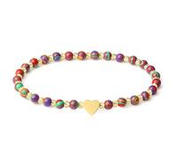 MetJakt 4mm Mini Gemstone Energy Bracelets with Heart Metal Accent - Natural Gemstone Handmade Crystal Beaded Power Stretch Bracelet(Red Green Malachite)