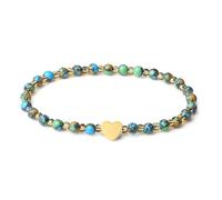 MetJakt 4mm Mini Gemstone Energy Bracelets with Heart Metal Accent - Natural Gemstone Handmade Crystal Beaded Power Stretch Bracelet(Blue Green Sea Sediment Jasper)