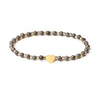 MetJakt 4mm Mini Gemstone Energy Bracelets with Heart Metal Accent - Natural Gemstone Handmade Crystal Beaded Power Stretch Bracelet(Coffee Snowflake)