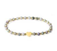 MetJakt 4mm Mini Gemstone Energy Bracelets with Heart Metal Accent - Natural Gemstone Handmade Crystal Beaded Power Stretch Bracelet(patterned chrysoprase)