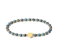 MetJakt 4mm Mini Gemstone Energy Bracelets with Heart Metal Accent - Natural Gemstone Handmade Crystal Beaded Power Stretch Bracelet(Blue Malachite)