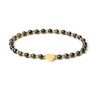 MetJakt 4mm Mini Gemstone Energy Bracelets with Heart Metal Accent - Natural Gemstone Handmade Crystal Beaded Power Stretch Bracelet(Yellow Blue Tiger eye)