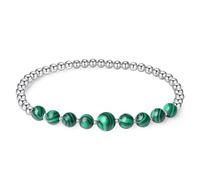 MetJakt 7 Chakra Healing Bracelet with Real Stones - 18K Platinum Ball Bracelet for Women - Crystals and Healing Stones for Yoga Meditation Balance (Malachite)