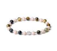 MetJakt Handmade Gem Semi-Precious Gemstone 6mm Round Beads Stretch Bracelet with Ball Bracelet Stretchable - 7 Inches | Unisex Bracelet (Fantasy Tiger's eye)