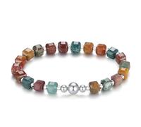 MetJakt Handmade Original 6MM Healing Crystal Natural Gemstone Faceted Stone Stretch Labradorite Obsidian 18K Gold Ball Bracelet for Women Men (Ocean Agate -Silver)