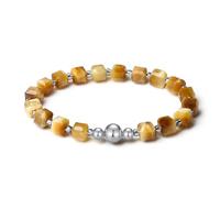 MetJakt Handmade Original 6MM Healing Crystal Natural Gemstone Faceted Stone Stretch Labradorite Obsidian 18K Gold Ball Bracelet for Women Men (Gold Tiger's eye -Silver)