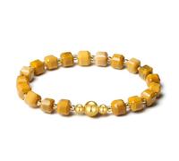 MetJakt Handmade Original 6MM Healing Crystal Natural Gemstone Faceted Stone Stretch Labradorite Obsidian 18K Gold Ball Bracelet for Women Men (Moukaite -Yellow Gold)