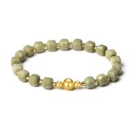 MetJakt Handmade Original 6MM Healing Crystal Natural Gemstone Faceted Stone Stretch Labradorite Obsidian 18K Gold Ball Bracelet for Women Men (Avocado Jasper -Yellow Gold)