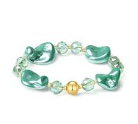 MetJakt Handmade Original Jewelry 8-14MM Baroque Shell Pearls Multicolor Crystal Stretch Bracelet for Women (Fruit Green Crystal)