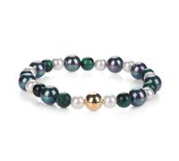 MetJakt Handmade Original Jewelry Women's Stretch Bracelets with Beaded Healing Crystal Gemstone Natural Stone 8MM Tahitian Cultured Pearl and 18K rose gold Ball (Green Tiger Eye)