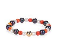MetJakt Handmade Original Jewelry Women's Stretch Bracelets with Beaded Healing Crystal Gemstone Natural Stone 8MM Tahitian Cultured Pearl and 18K rose gold Ball (Red Turquoise)