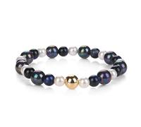 MetJakt Handmade Original Jewelry Women's Stretch Bracelets with Beaded Healing Crystal Gemstone Natural Stone 8MM Tahitian Cultured Pearl and 18K rose gold Ball (Blue Tiger Eye)