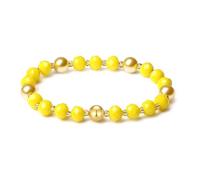 MetJakt Handmade Original Stretch Jewelry Bracelets for Women with 8MM Gold South Sea Shell Pearl Blessing and Natural Crystal Bracelet (Porcelain Yellow)