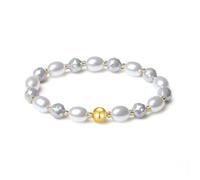 MetJakt Handmade Stretch Bracelets for Women Bling Faceted Crystal Multi Color 8MM Beaded Pearl with 18K Gold Ball Beaded Natural Jewelry (Gray Porcelain)