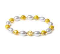 MetJakt Handmade Stretch Bracelets for Women Bling Faceted Crystal Multi Color 8MM Beaded Pearl with 18K Gold Ball Beaded Natural Jewelry (Porcelain Gold)