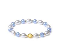 MetJakt Handmade Stretch Bracelets for Women Bling Faceted Crystal Multi Color 8MM Beaded Pearl with 18K Gold Ball Beaded Natural Jewelry (Light Cyan Jade)