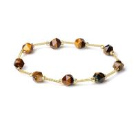 MetJakt Handmade Women's Multicoloured Gemstone Stretch Bracelet Faceted Irregular Statement Jewel Perfect to Complete Any Outfit and Add a Touch of Colour (1 wrap -Yellow tiger eye)