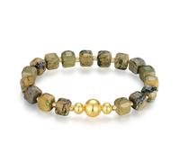 MetJakt Healing Crystal 8MM Natural Gemstone Handmade Original Faceted Stone Stretch Labradorite Amethyst 18K White Gold Ball for Women Men (Desert Oasis Jasper -Yellow Gold)