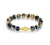 MetJakt Healing Crystal 8MM Natural Gemstone Yoga Bracelet Handmade Original Faceted Stone Stretch Labradorite Amethyst (Fantasy Tiger's eye -Yellow Gold)