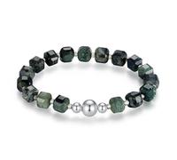 MetJakt Healing Crystal 8MM Natural Gemstone Yoga Bracelet Handmade Original Faceted Stone Stretch Labradorite Amethyst 18K Gold White Gold Ball for Women Men (KambabaJasper -Silver)