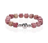 MetJakt Healing Crystal 8MM Natural Gemstone Yoga Bracelet Handmade Original Faceted Stone Stretch Labradorite Amethyst 18K Gold White Gold Ball for Women Men (Rhodonite -Silver)