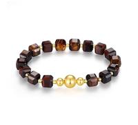 MetJakt Healing Crystal 8MM Natural Gemstone Yoga Bracelet Handmade Original Faceted Stone Stretch Labradorite Amethyst (Red Tiger's eye -Yellow Gold)