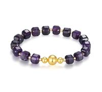 MetJakt Healing Crystal 8MM Natural Gemstone Yoga Bracelet Handmade Original Faceted Stone Stretch Labradorite Amethyst 18K Gold White Gold Ball for Women Men (Amethyst -Yellow Gold)