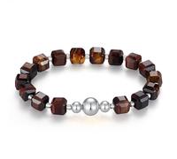 MetJakt Healing Crystal 8MM Natural Gemstone Yoga Bracelet Handmade Original Faceted Stone Stretch Labradorite Amethyst 18K Gold White Gold Ball for Women Men (Red Tiger's eye -Silver)