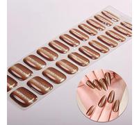 MetJakt Leopard Print Gel Nail Tiles, Shiny Light Pink Semi-Formed, Nail Art Design, French Pointed Almond Shape Design, Each Pack Contains 16 Pieces (Vertical Cat Eyes)