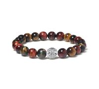 MetJakt Natural 8mm Gemstones Healing Crystal Stretch Beaded Bracelet Bangle with 925 Sterling Silver Double Happiness Pendant (Tricolor tiger eye)