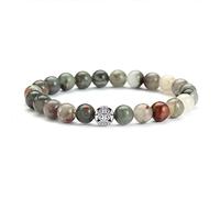 MetJakt Natural 8mm Gemstones Healing Crystal Stretch Beaded Bracelet Bangle with 925 Sterling Silver Double Happiness Pendant (African blood stone)