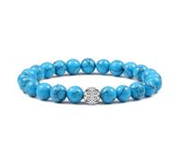 MetJakt Natural 8mm Gemstones Healing Crystal Stretch Beaded Bracelet Bangle with 925 Sterling Silver Double Happiness Pendant (Turquoise)
