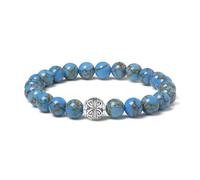MetJakt Natural 8mm Gemstones Healing Crystal Stretch Beaded Bracelet Bangle with 925 Sterling Silver Double Happiness Pendant (Golden blue turquoise)