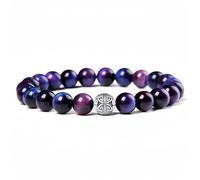 MetJakt Natural 8mm Gemstones Healing Crystal Stretch Beaded Bracelet Bangle with 925 Sterling Silver Double Happiness Pendant (Starry sky tiger eye)