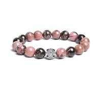 MetJakt Natural 8mm Gemstones Healing Crystal Stretch Beaded Bracelet Bangle with 925 Sterling Silver Double Happiness Pendant (Rhodonite)