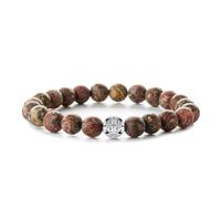 MetJakt Natural 8mm Gemstones Healing Crystal Stretch Beaded Bracelet Bangle with 925 Sterling Silver Double Happiness Pendant (Leopardskin Jasper)