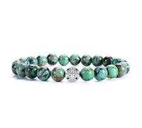 MetJakt Natural 8mm Gemstones Healing Crystal Stretch Beaded Bracelet Bangle with 925 Sterling Silver Double Happiness Pendant (African turquoise AAA)