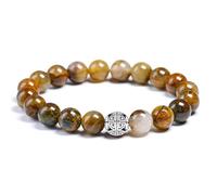 MetJakt Natural 8mm Gemstones Healing Crystal Stretch Beaded Bracelet Bangle with 925 Sterling Silver Double Happiness Pendant (Yellow Pietersite)
